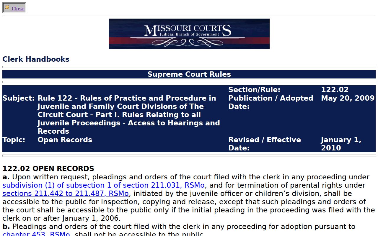 Lincoln County civil docket source on Missouri juvenile record confidentiality