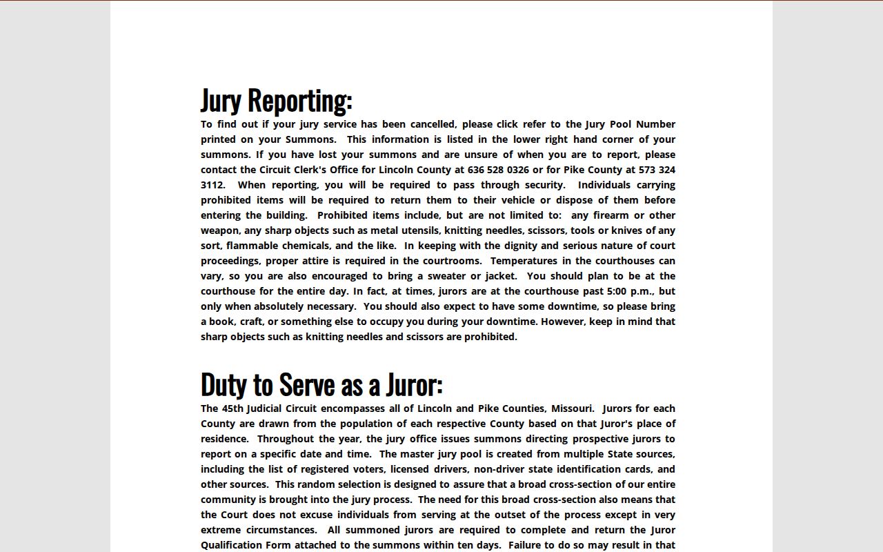 Lincoln County court calendar source for 45th Circuit jury and court information