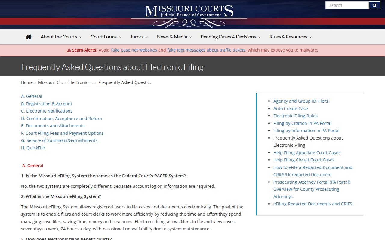 Lincoln County court calendar source for Missouri eFiling and public terminal access