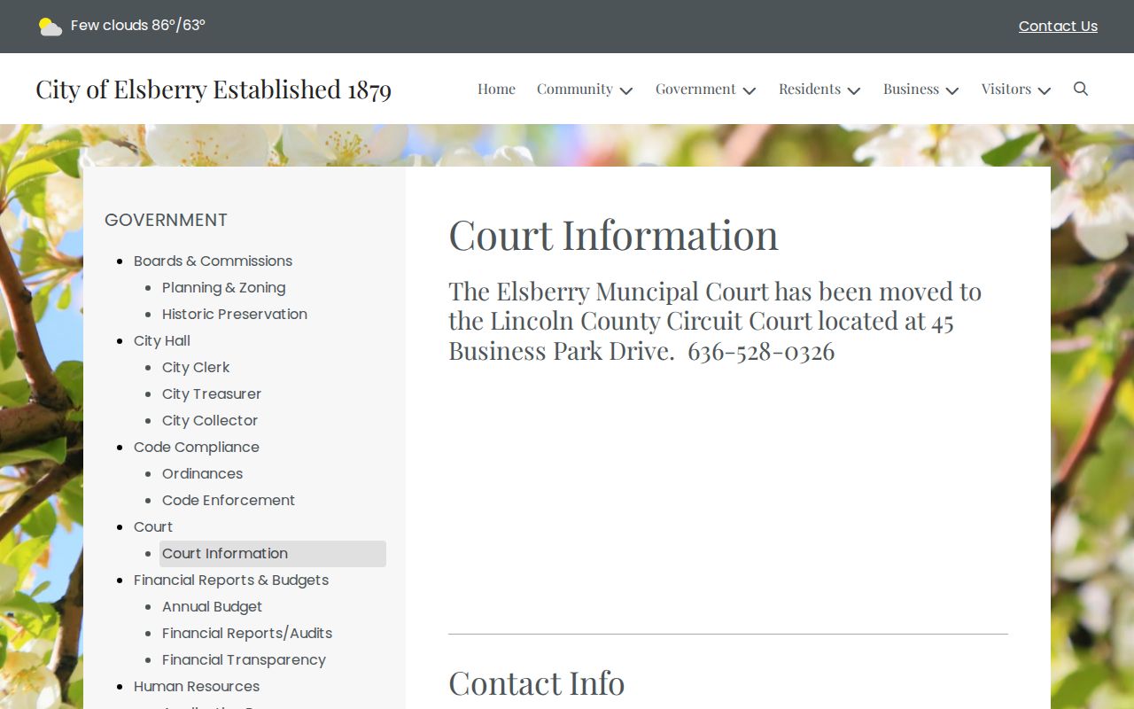 Elsberry court docket source showing the Justice Center court location move