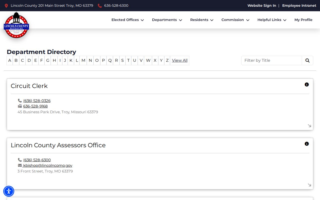 Lincoln County court docket contact route in the official county department directory